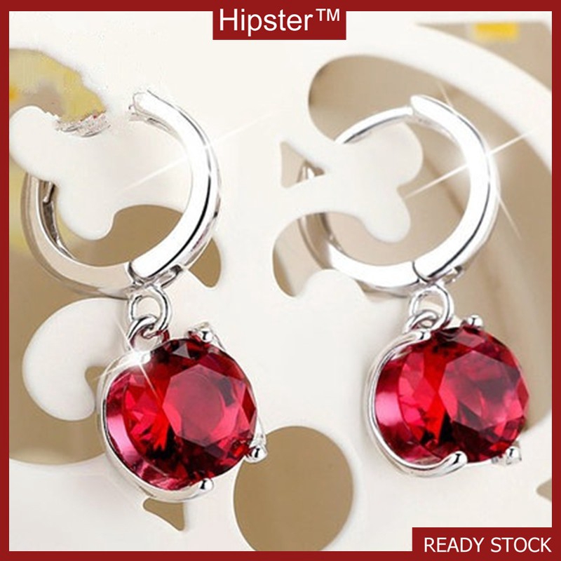 Bông Tai Bạc Trang Sức Nữ Đỏ Thạch Anh Tím Thời Trang Thanh Lịch Bông Tai Dài