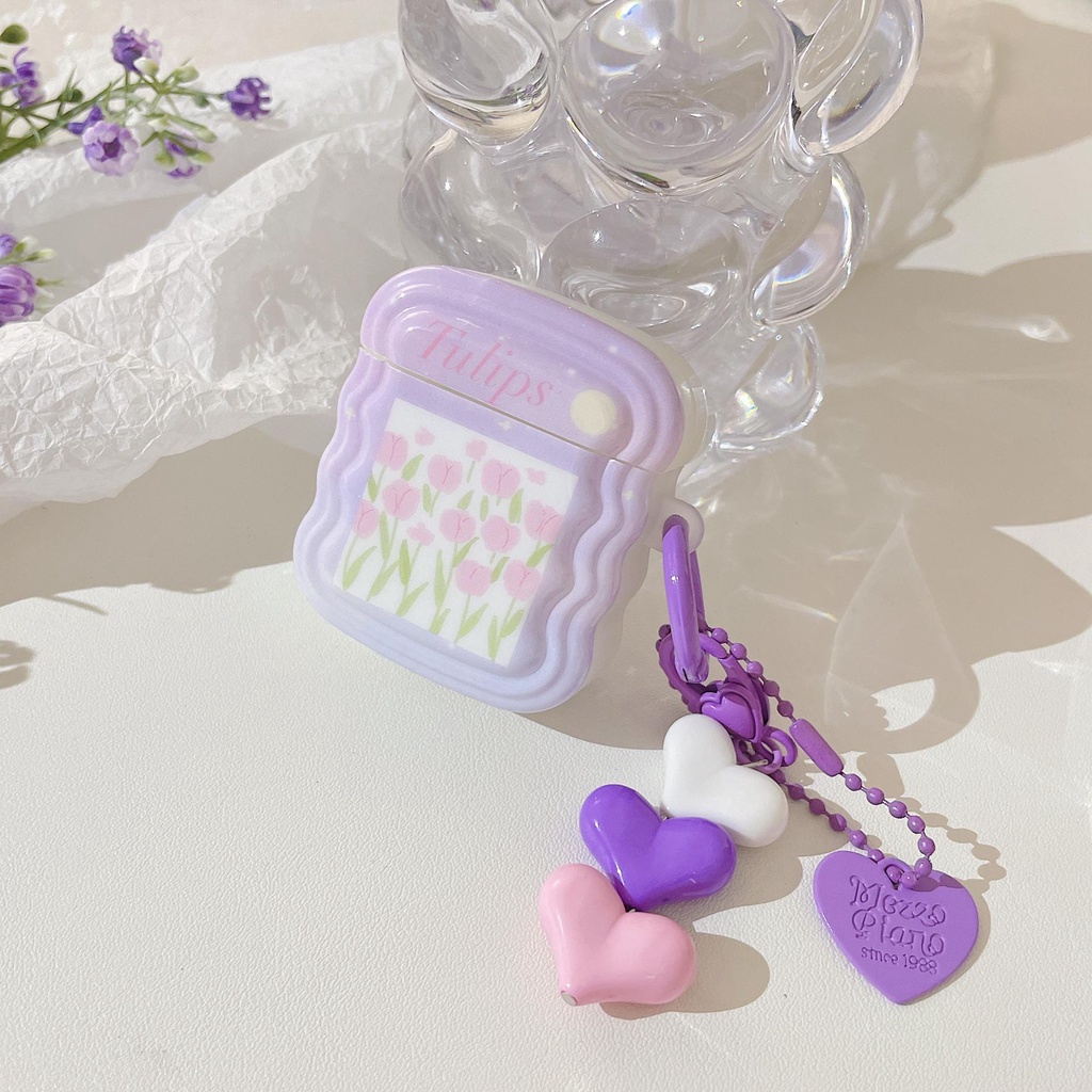 Vỏ Bảo Vệ Hộp Sạc Tai Nghe AirPods Pro 1 / 2 3 2021 gen3 Bằng Silicon Hình Hoa Tulip Tím Dễ Thương Chống Rơi