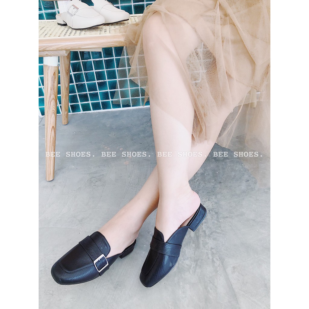 BEESHOES - GIÀY SỤC MŨI TRÒN CAO 2 PHÂN - GIÀY SỤC 2 PHÂN CHẤT DA MÈM ĐI SIÊU EM  SẴN MÀU ĐEN - KEM 2008088