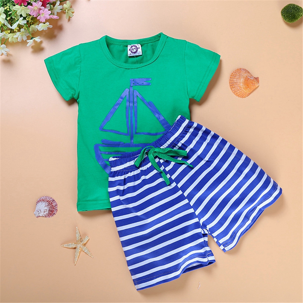 Korean Fashion Boy Clothes Sets Suits Cotton Summer Short Sleeve T-shirt and Shorts Pants Kids Set Clothing