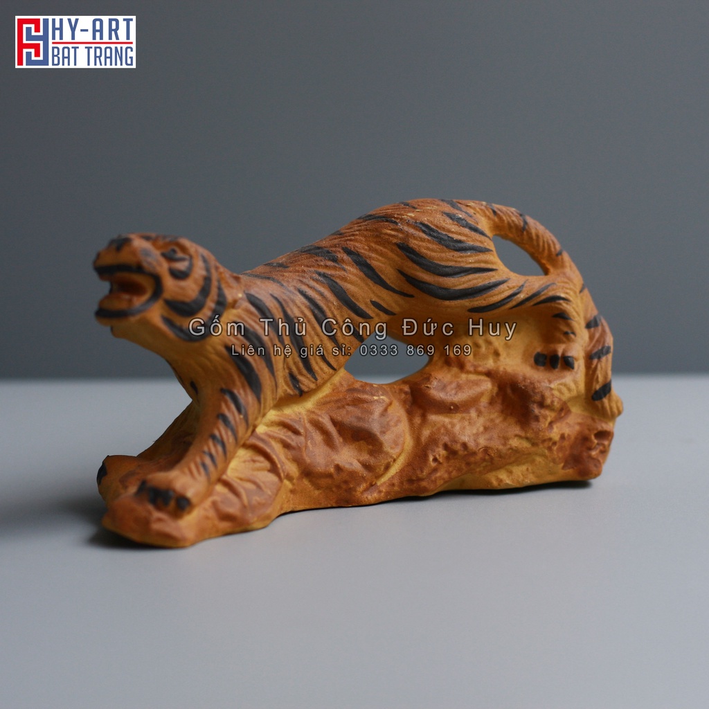 Tượng gốm con Hổ size trung phụ kiện trang trí tiểu cảnh hòn non bộ bể cá chậu cây bonsai