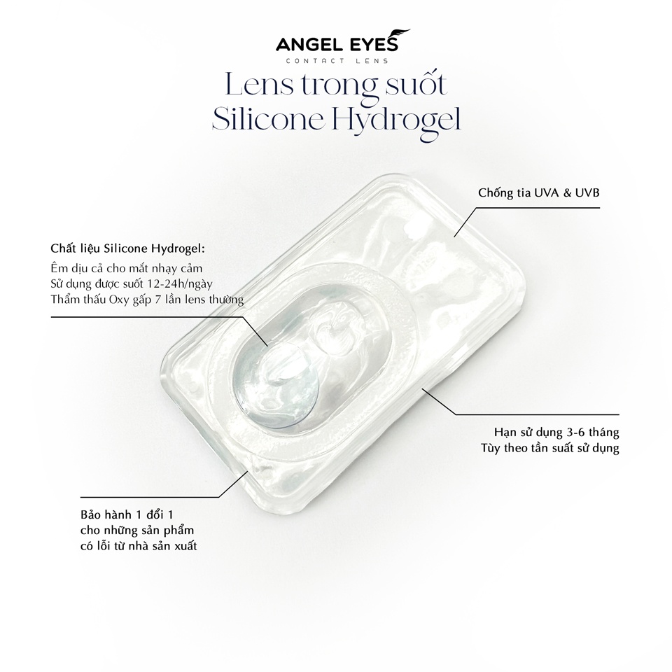 [Hàng mới về] Lens trong suốt có độ cận dòng cao cấp chất liệu Silicone Hydrogel Angel Eyes độ cận 1 - 10