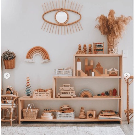 Kệ tủ đựng đồ chơi, sách vở cho bé bằng gỗ thông tự nhiên/ Giá sách Montessori bậc thang dạng lắp ráp [Giá Gốc]