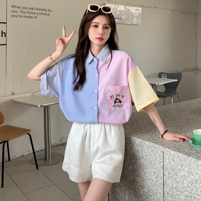 Áo Sơ Mi Tay Ngắn Cổ Búp Bê Thời Trang Mùa Hè Xinh Xắn Cho Nữ