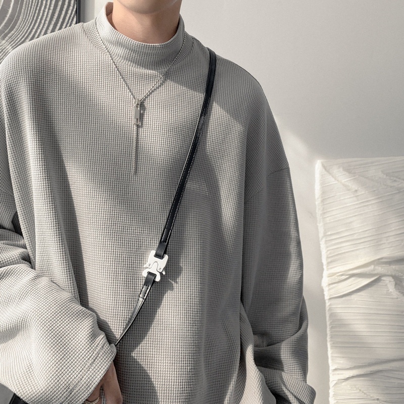 ✦AFFLIGA✦ Áo Sweater Cổ Cao Tay Dài Oversize Màu Trắng Thời Trang Cho Nam