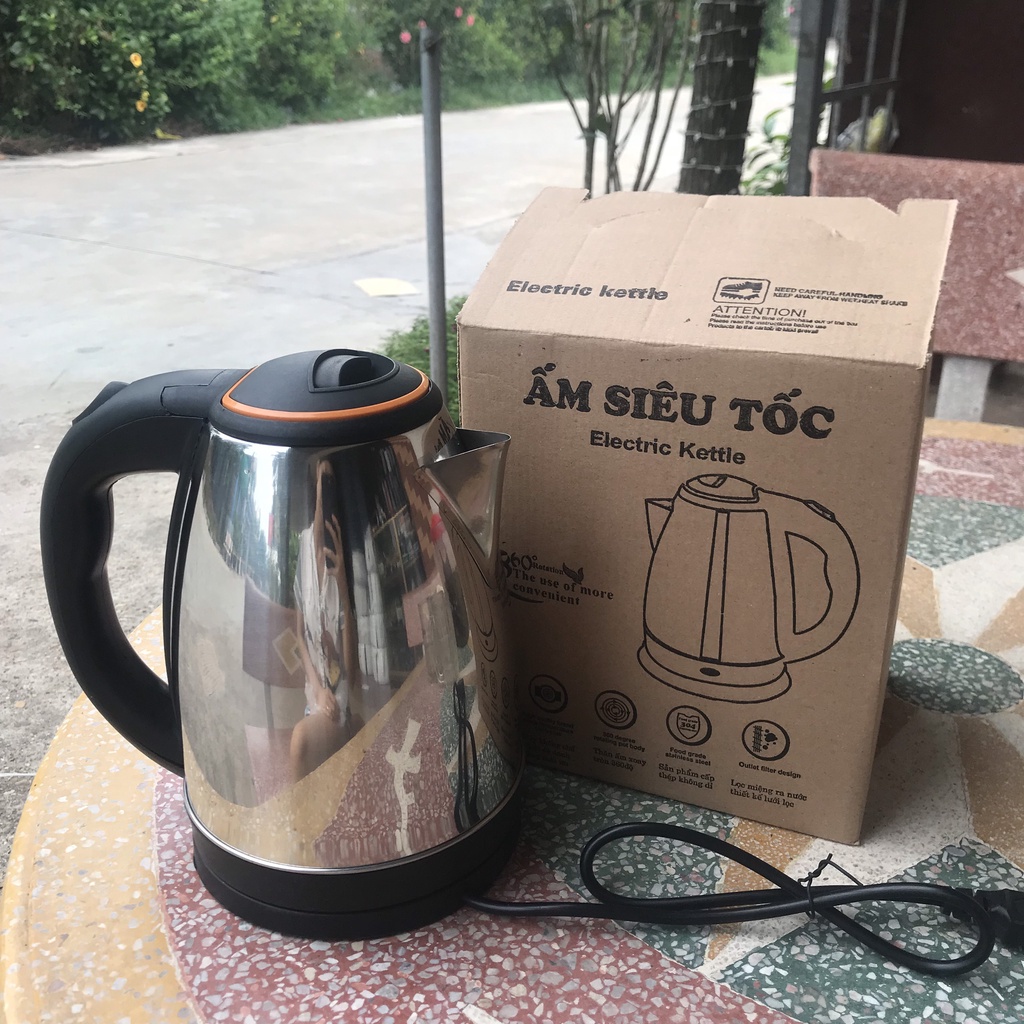 [ VIDEO THẬT ] Ấm Siêu Tốc Inox , Siêu Điện,Bình Đun Nước Cực Nhanh Loại 2 Lít