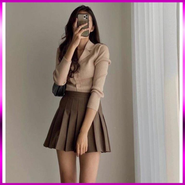 [ Xả Kho 3 Ngày ] CHÂN VÁY TENNIS NÂU SIÊU SANG,CHÂN VÁY XẾP LY CẠP CAO GHEN BỤNG MÀU NÂU | BigBuy360 - bigbuy360.vn