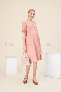 ĐẦM HỒNG NÚT CỔ V - BIMI