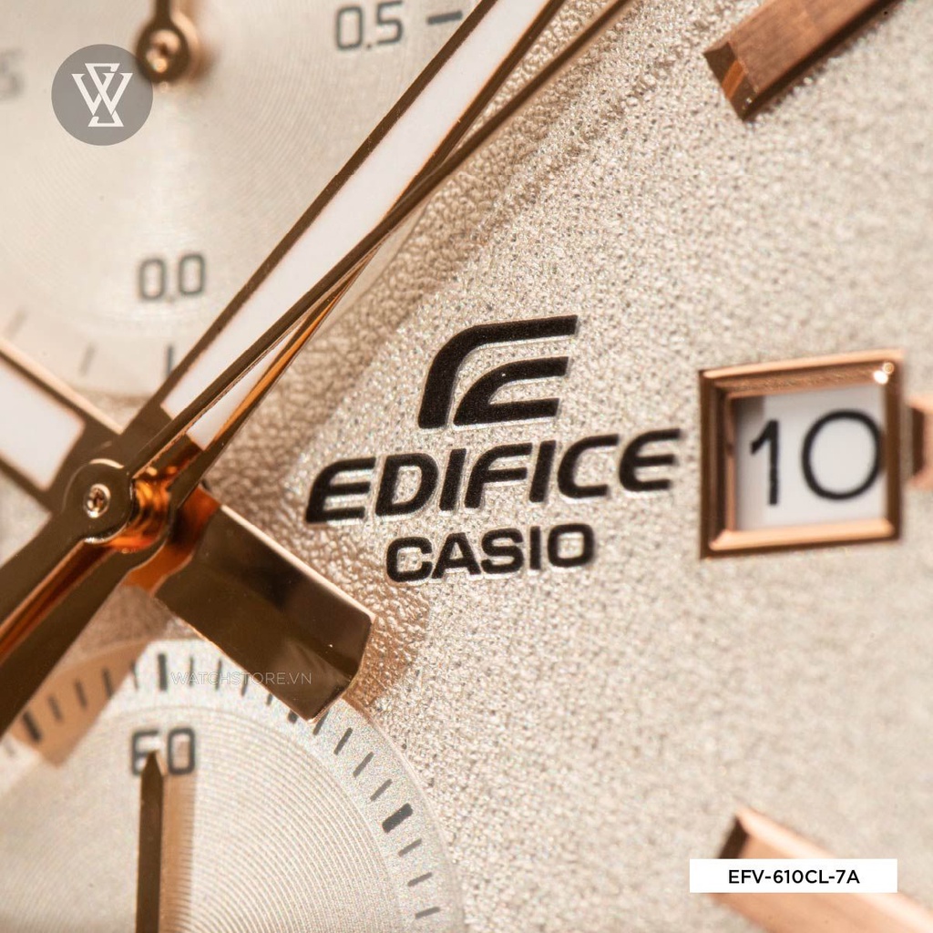 Đồng Hồ Quartz Nam Casio Edifice WATCHSTORE EFV-610CL-7AVUDF Kính Khoáng 43.8mm, Dây Da, Mặt Tròn Màu Vàng Hồng Cổ Điển