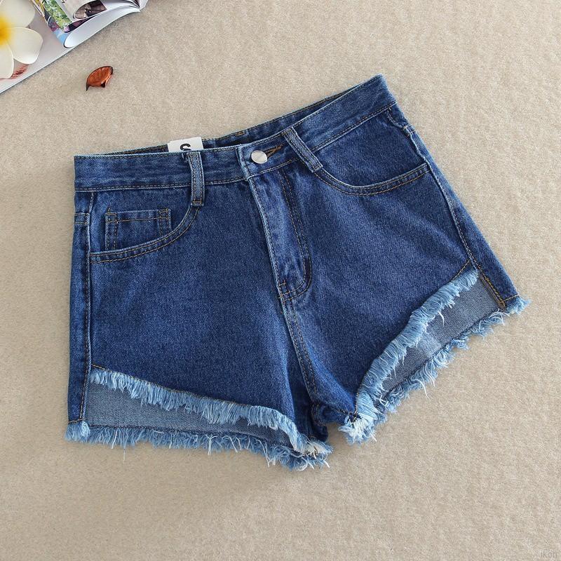 Quần short denim eo cao kiểu dây tua cho nữ