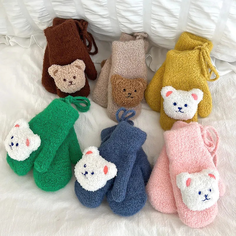 Đôi Găng Tay Giữ Ấm Hình Gấu Hoạt Hình Nhiều Màu Dễ Thương Cho Bé