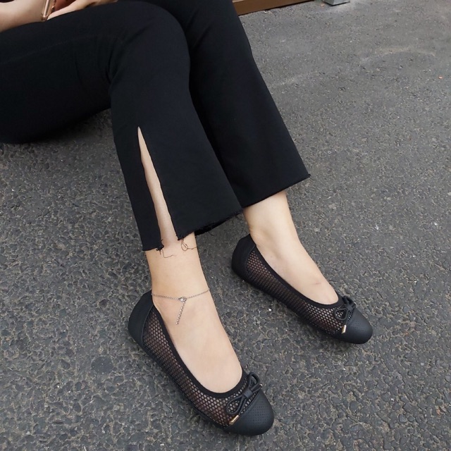 Giày búp bê da thật phối lưới 1135