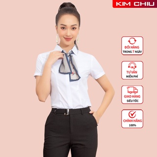 Áo Sơ Mi Nữ Giấu Nút Công Sở Cao Cấp Kim Chiu, Màu Trắng Tay Ngắn Vải Kate Mỹ Đẹp Ít Nhăn Giãn Nhẹ. SMTN04