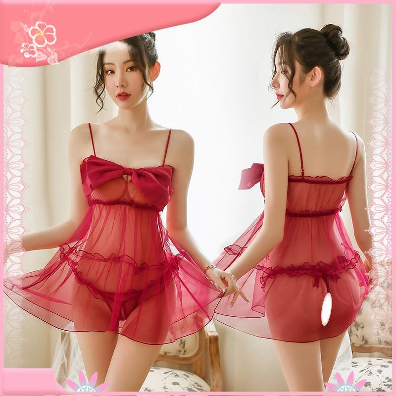 [Hàng Hot ] Set đầm ngủ xuyên thấu Sexy gợi cảm và quần lót lọt khe quyến rũ cho nữ HONIBIKI Mã VN020