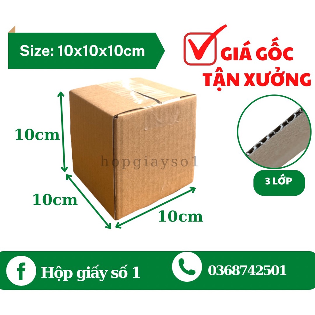 Combo 10 hộp carton, hộp giấy gói hàng size 10x10x10