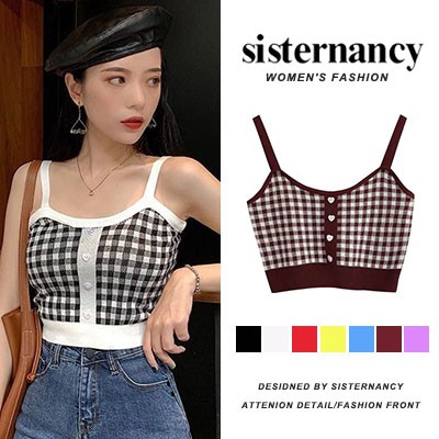 COZOKC COZOK Áo dệt kim không tay kẻ sọc kiểu retro Hàn Quốc xinh xắn thời trang cho nữ