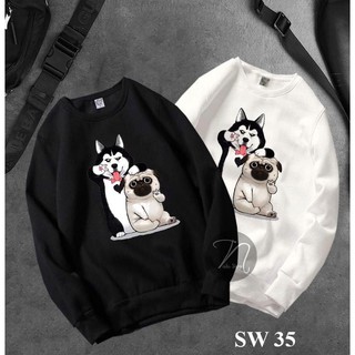Áo Sweater gấu hinh hai chú chó cực đáng yêu áo đôi đẹp aothun268