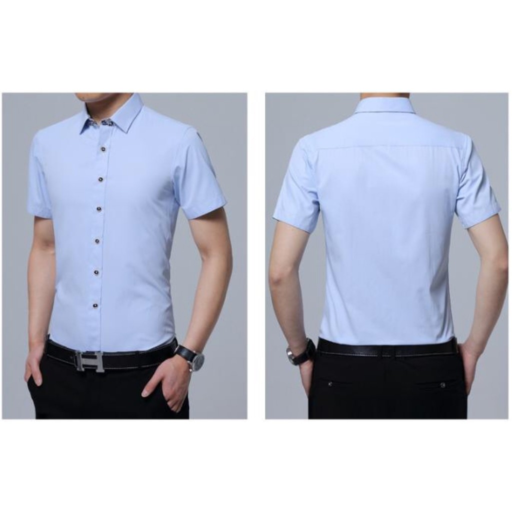 Áo Sơ Mi Nam Trơn Tay Ngắn - Đủ Màu - Chất Lụa Không Nhăn | BigBuy360 - bigbuy360.vn