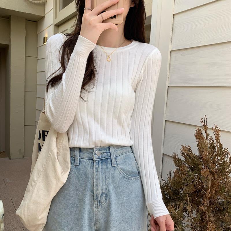 Áo sweater Dệt Kim Tay Dài Cổ Tròn Màu Trơn Thời Trang Thu Đông Hàn Quốc Mới Cho Nữ