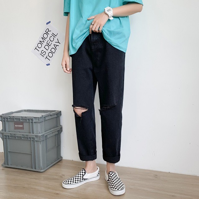 Quan jean, jeans,quần bò đen, baggy, nam,nữ, rách Gấu + Rách gối  hottren 2021- đổi trả nếu không ưng | BigBuy360 - bigbuy360.vn