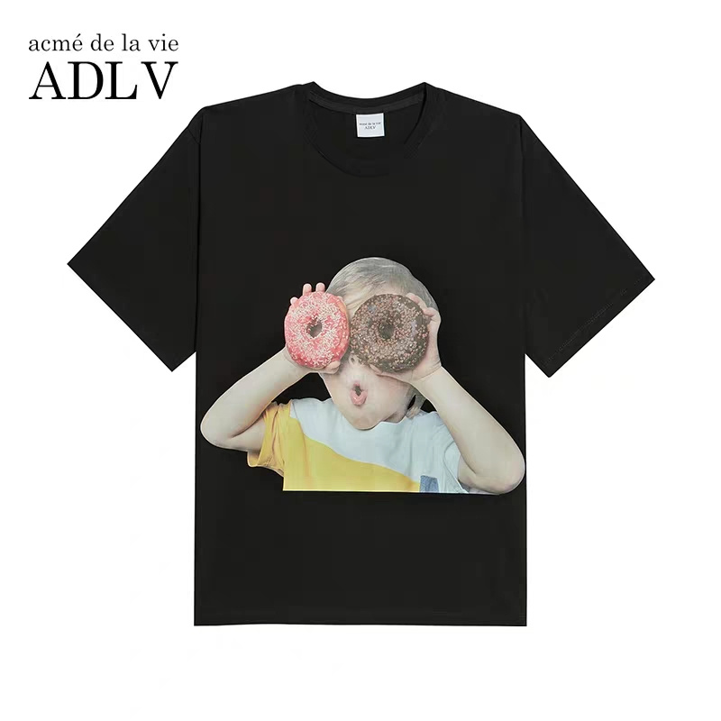 Áo thun ADLV in họa tiết bánh donut dễ thương phong cách Hàn Quốc cho nam nữ