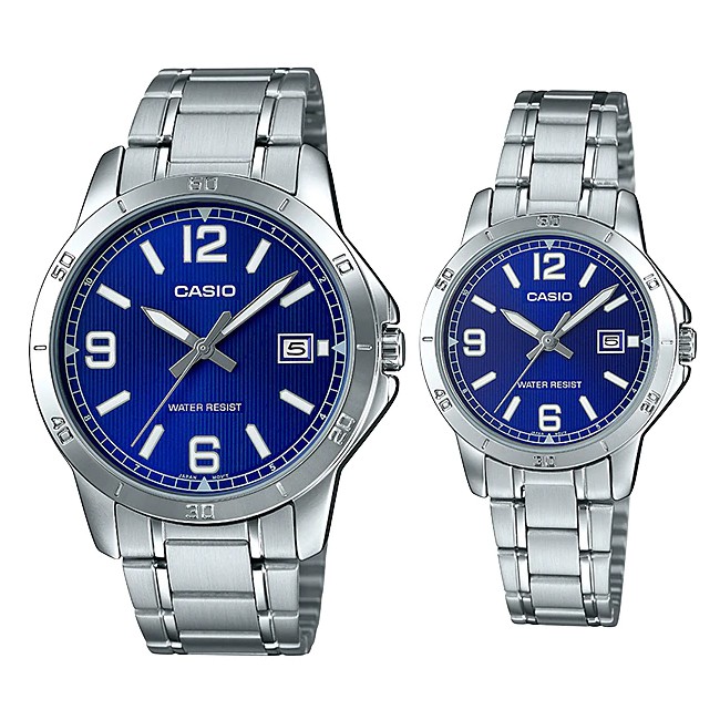 Đồng hồ đôi nam nữ dây kim loại Casio Anh Khuê MTP/LTP V004D-2B