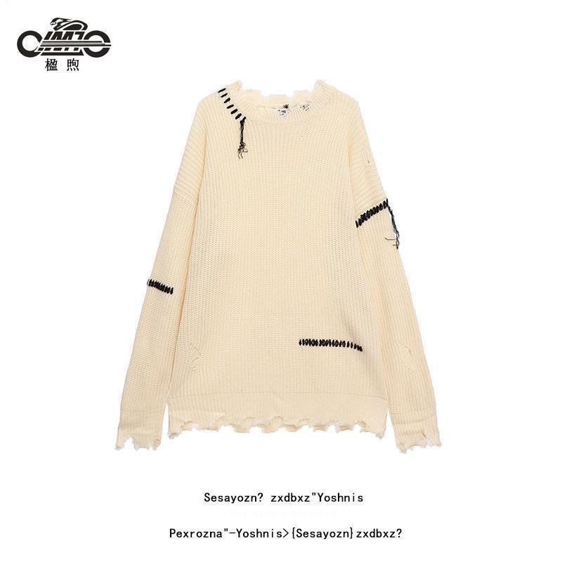 Áo Sweater Dệt Kim Dáng Rộng Rách Cá Tính Trẻ Trung Phong Cách Retro Nhật Bản Cho Nam