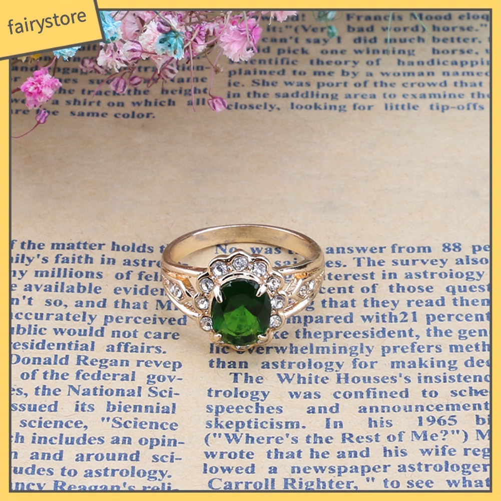 Nhẫn Hợp Kim Đính Đá Ngọc Lục Bảo Phong Cách Cổ Điển