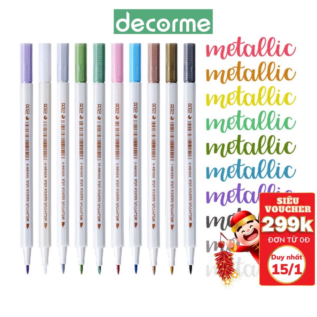 Bút metalic DecorMe soft brush sign pen ánh kim viết tiêu đề trang trí sổ tay SJ