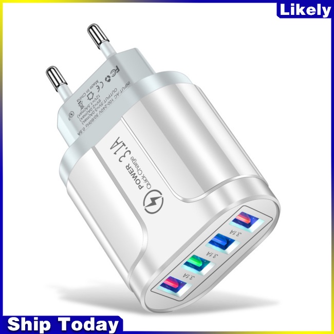 Củ Sạc Nhanh 3.1a 4U Usb Có Đèn Led Phích Cắm EU / US / UK Cho Điện Thoại
