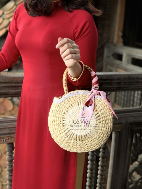 Túi lục bình mặt trời quai da TX032 handmade Cỏ Việt NatureLife.