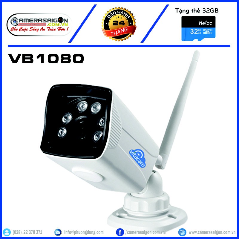 [ TẶNG THẺ NHỚ 32G ] Vitacam VB1080  Camera IP Ngoài Trời 2.0Mpx 1080P FULL HD – Hỗ Trợ Thẻ Nhớ Ngoài Dễ Dàng