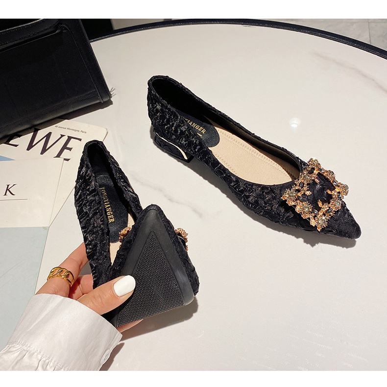 Giày Cao Gót Mũi Nhọn Đính Đá Thời Trang Nữ Tính