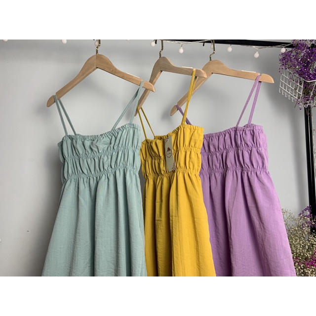 Đầm Maxi Váy 2 Dây Chun Ngực Chất Đũi Xước Dáng Dài