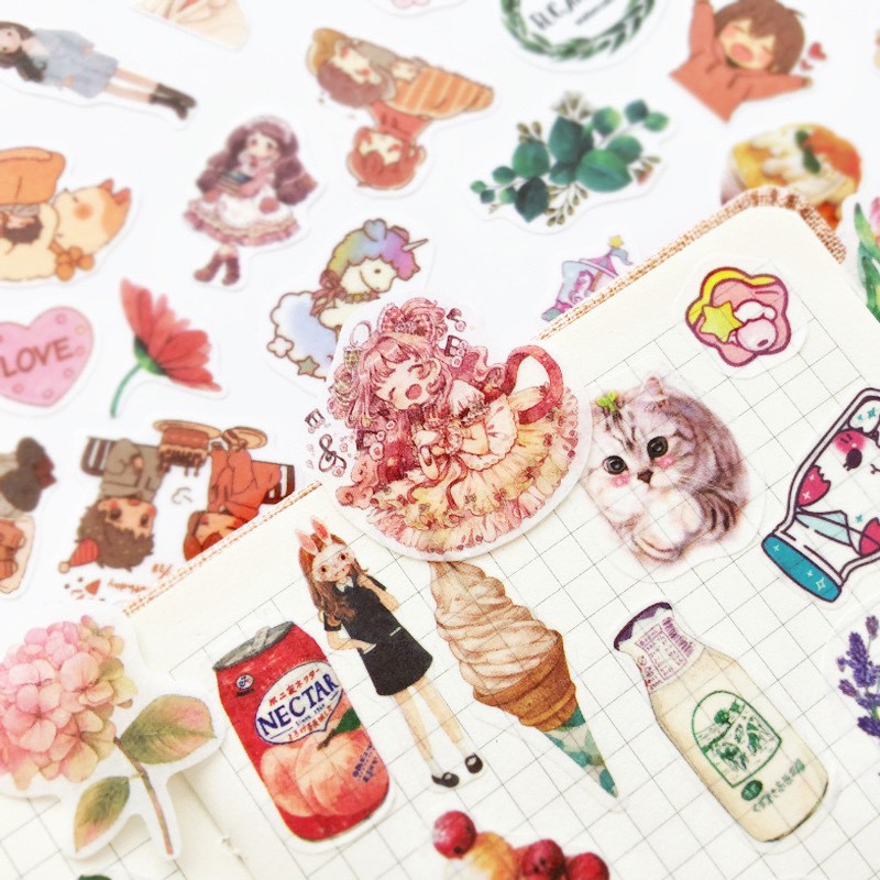 Set 100 miếng dán sticker cute họa tiết hoạt hình dùng để trang trí đa năng,nhãn dán sáng tạo ND23