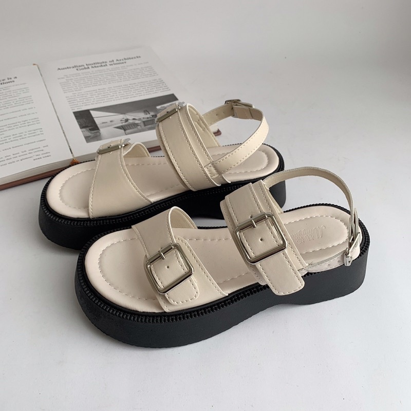 Dép Sandal Nữ Ulzzang LOẠI 1 - Giày Sandal Nữ Đi Học Đế Cao Quai Ngang Khuy Cá Tính Sang Chảnh