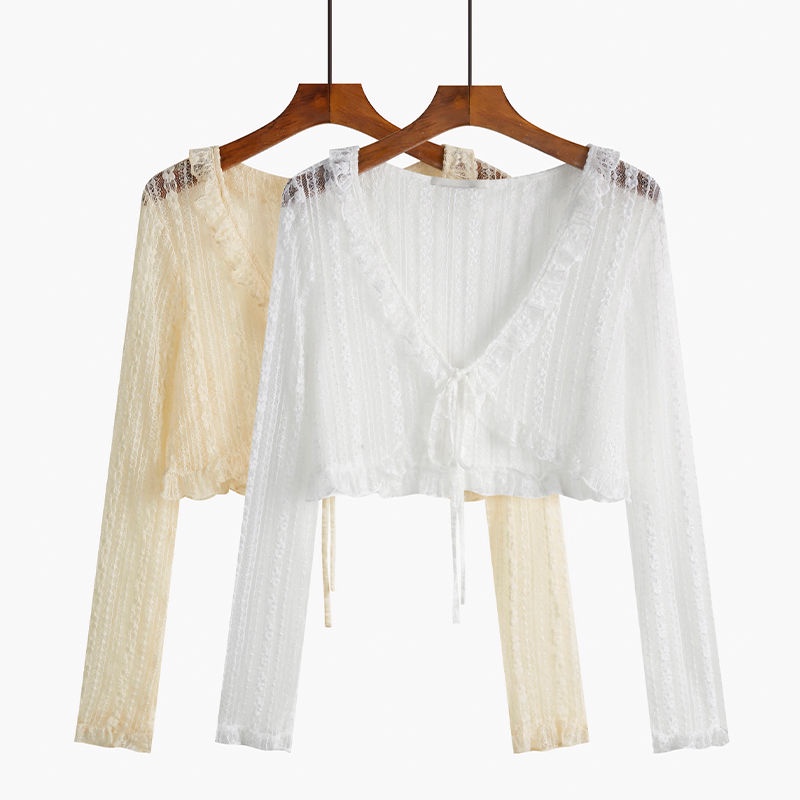 Áo Khoác Cardigan Chiffon Mỏng Tay Dài Phối Ren Thời Trang Mùa Hè Dành Cho Nữ