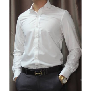 Sơ mi dài tay nam màu trắng ngà chất cotton trơn mát dáng ôm nhẹ dành cho nam