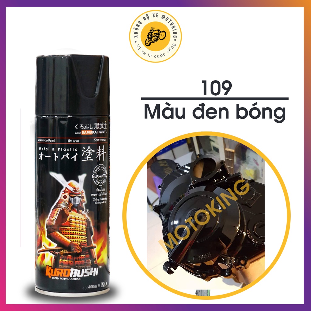 Sơn Samurai Đen Bóng - 109 (400 ml) - chai sơn xịt chuyên dụng cho sơn xe máy, ô tô