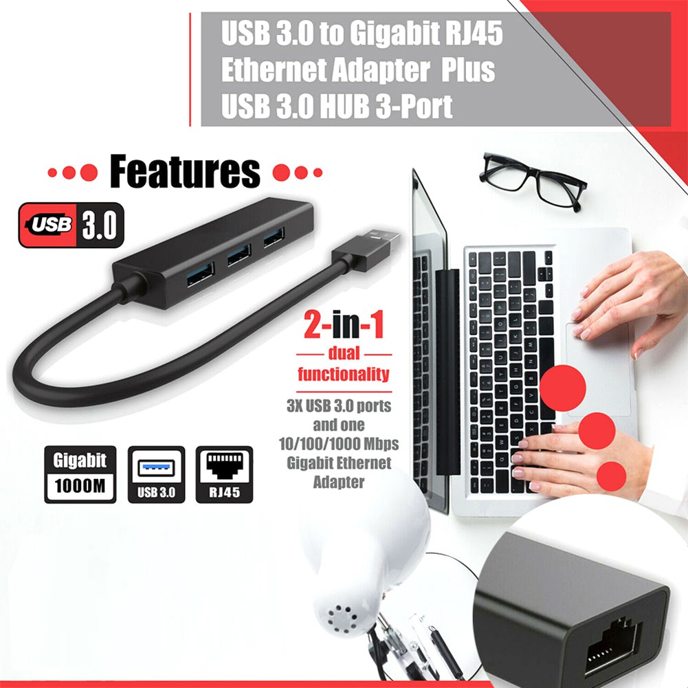 Bộ Chia 3 Cổng Mạng Lan Rj45 Usb 3.0 Cho Windows / Mac