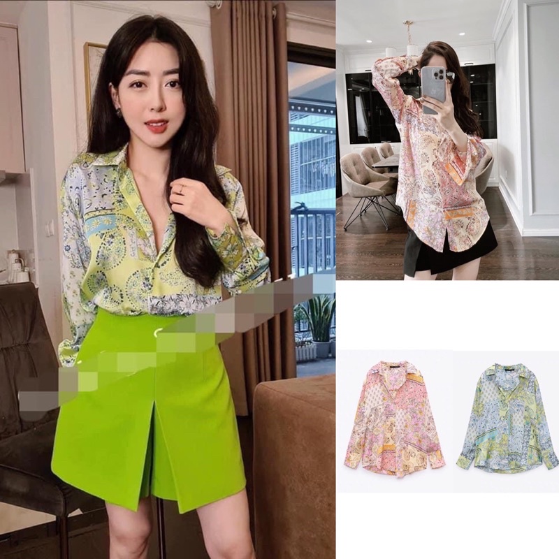 A119 Áo sơ mi lụa mềm hoạ tiết 2 màu Zara xuất công sở đi tiệc