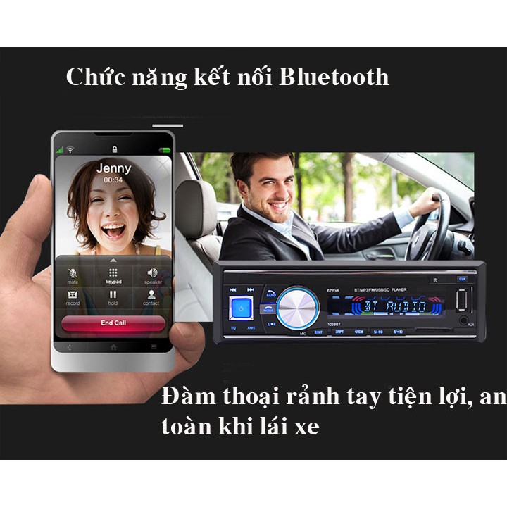 Đầu nghe nhạc MP3 Bluetooth cho ô tô tả DC12-24V 1068BT