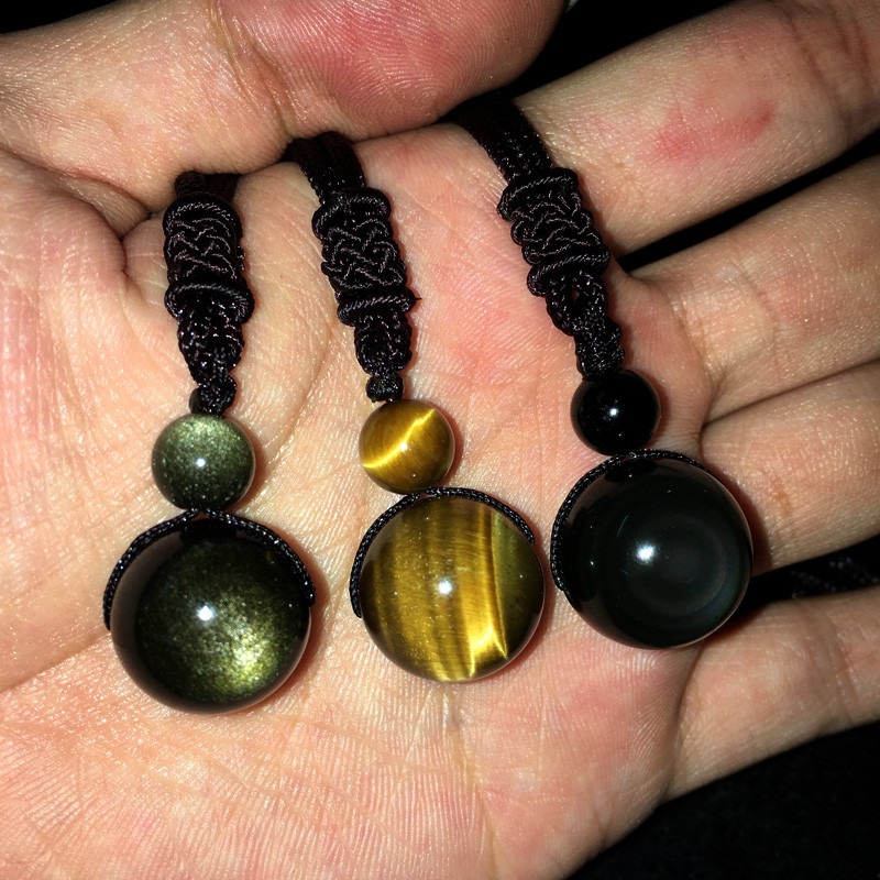 Mặt dây chuyền đá obsidian nhân tạo 14mm thời trang nam nữ