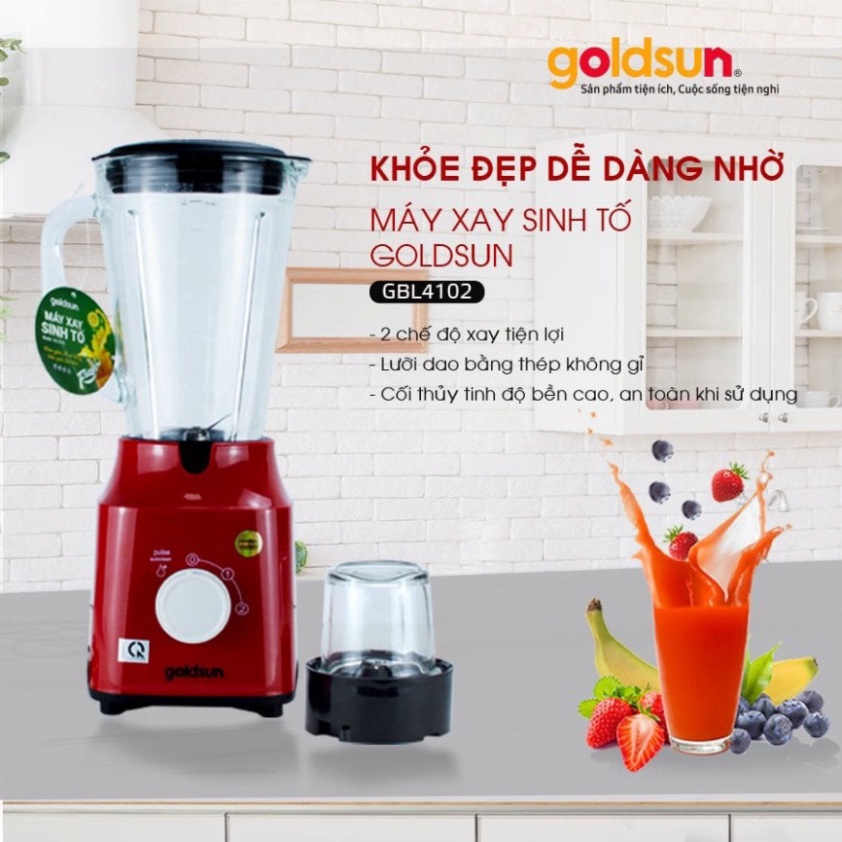 Máy xay sinh tố Goldsun GBL4102 2 cối 1.5 lít và 300ml xay nhuyễn mịn thịt trái cây rau củ quả thức ăn dặm cho bé