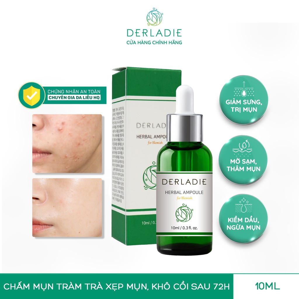 Chấm Mụn Tràm Trà Xẹp Mụn, Khô Cồi Sau 72H Derladie Herbal Ampoule For Blemish 10ML