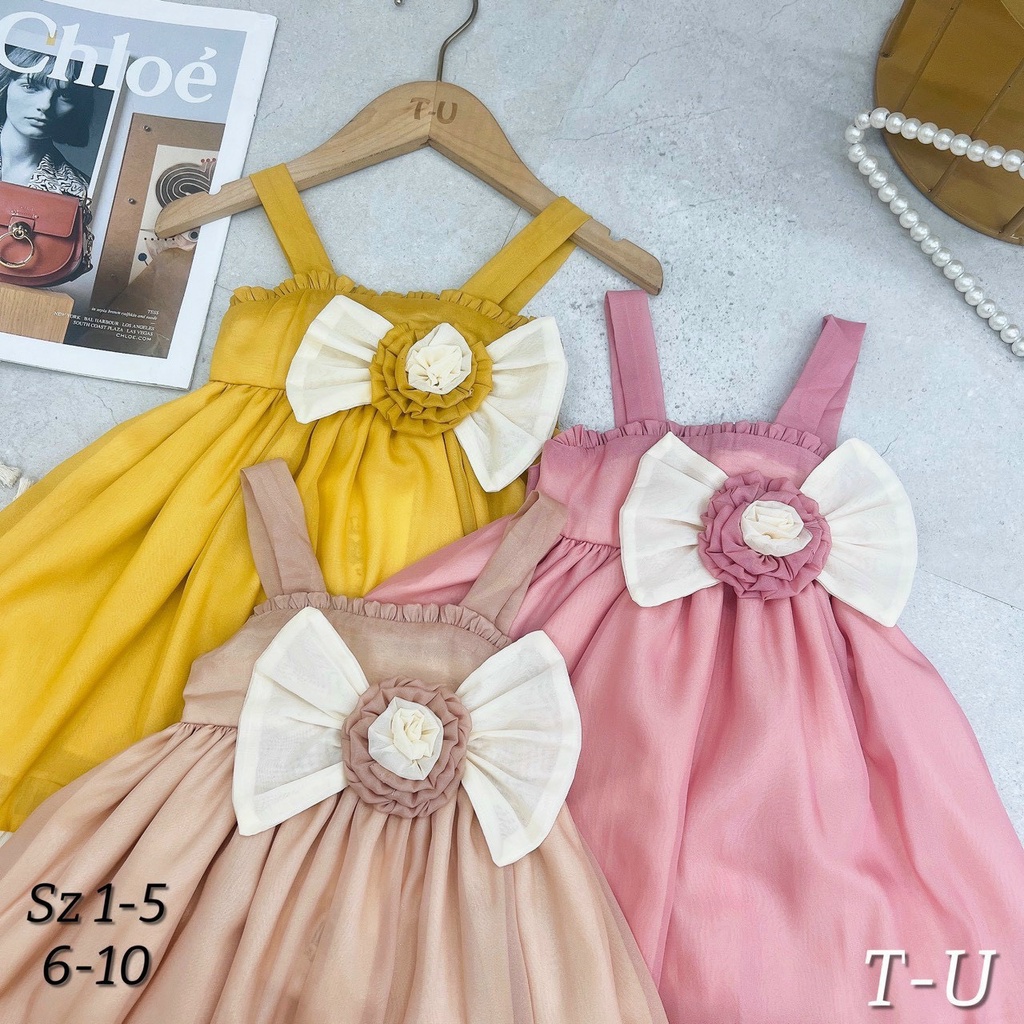 Váy tơ 2 dây bông hồng bé gái