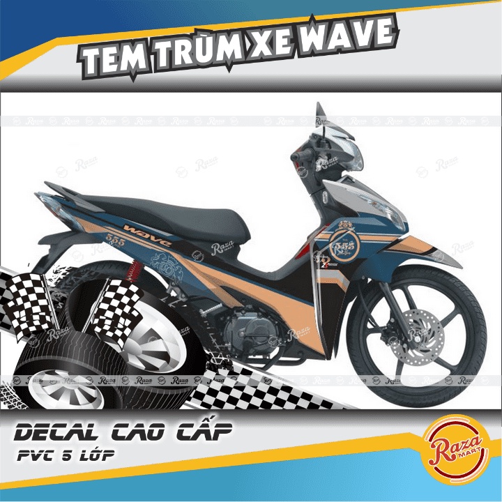 Tem Trùm xe WAVE RSX màu đồng xanh | Decal PVC 5 lớp cao cấp | Mã tem: WAV 659