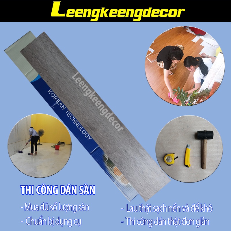 Miếng dán nền giả gỗ sẵn keo tự dính hàng loại 1 nhựa nguyên sinh mã 05 màu nâu xám