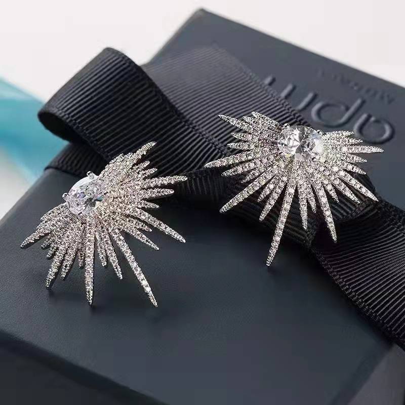Bông Tai Mạ Bạc 925 Đính Đá Zircon Phong Cách Âu Mỹ Sang Trọng
