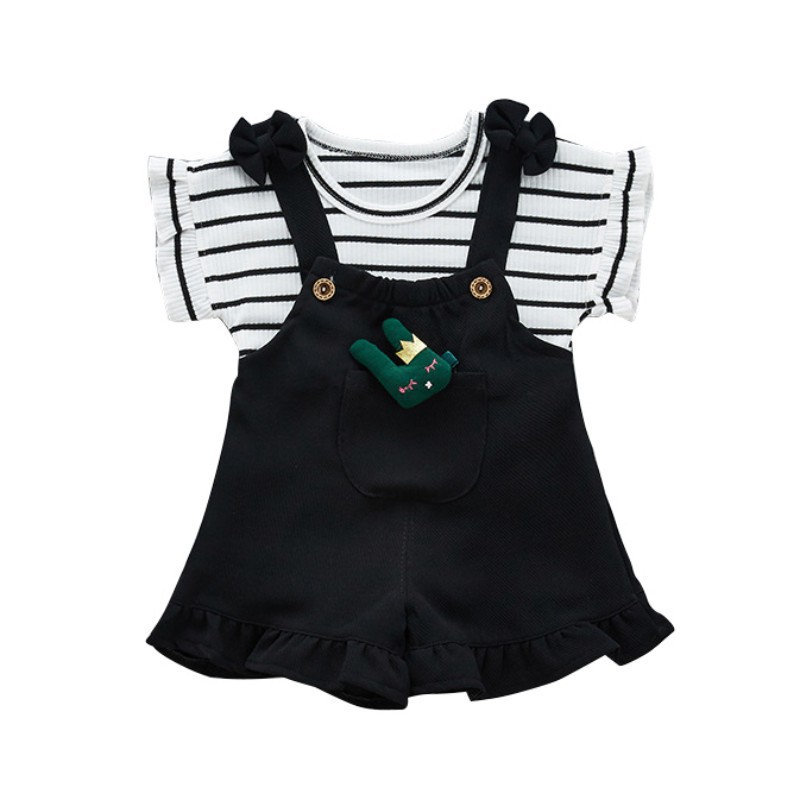 Set áo thun tay ngắn &amp; quần short yếm cho bé gái